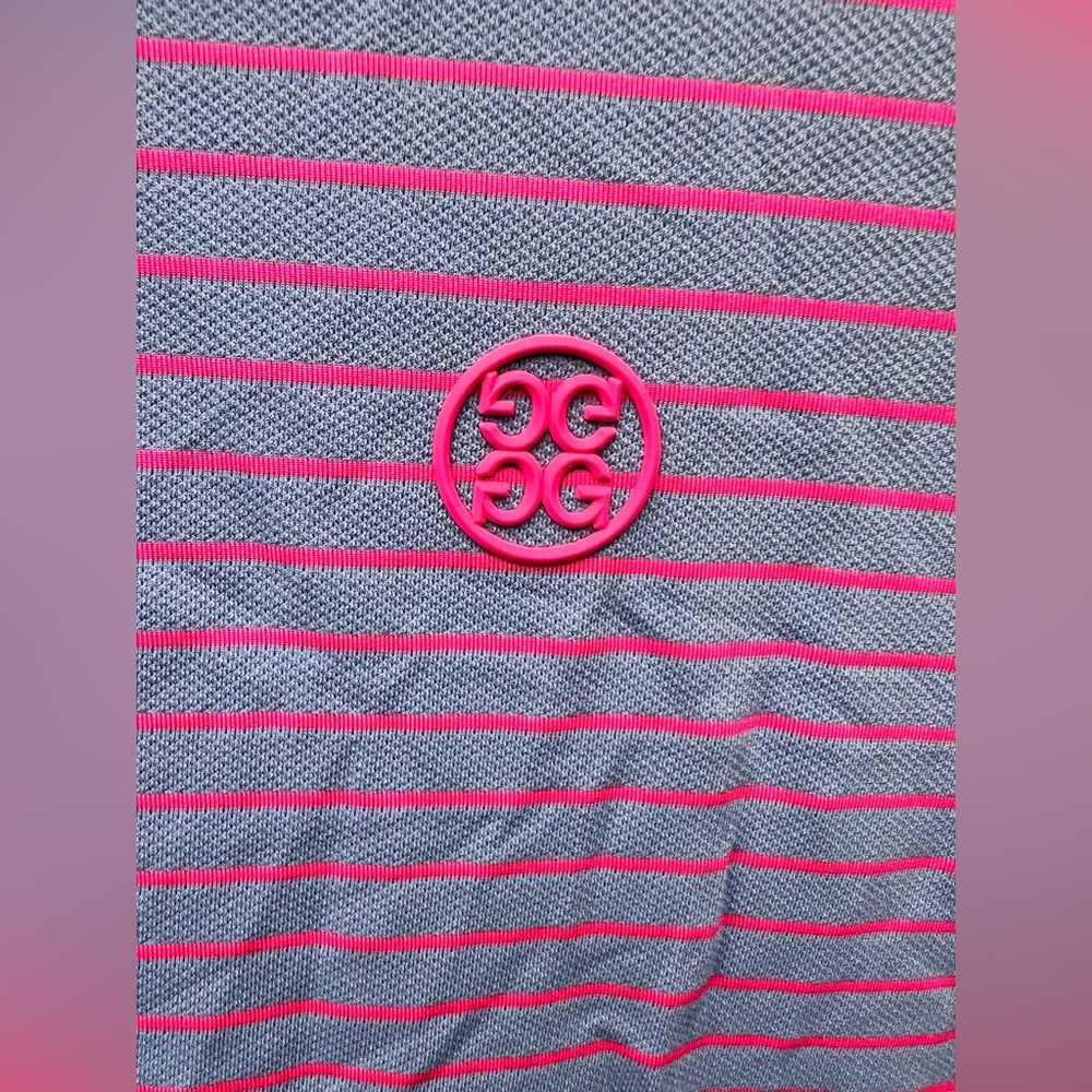 G/FORE Purple and Pink Striped Polo Shirt- Mens Large - Picture 2 of 5